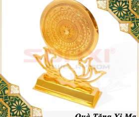 MÔ HÌNH MẶT TRỐNG ĐỒNG ĐẾ HOA SEN MẠ VÀNG 24K