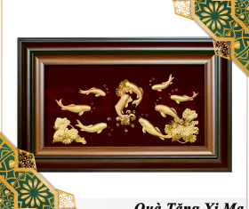 TRANH CỬU NGƯ QUẦN HỘI MẠ VÀNG 24K