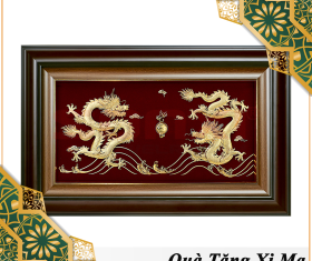 TRANH SONG LONG THANH CHÂU MẠ VÀNG 24K