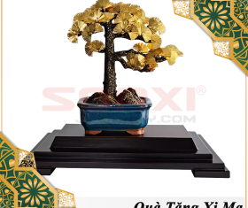 CHẬU CÂY TÙNG LA HÁN MẠ VÀNG 24K