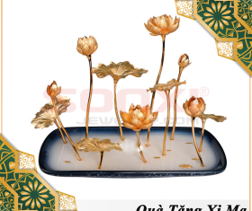 CHẬU CÂY HOA SEN 11 CÀNH MẠ VÀNG 24K