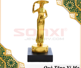BIỂU TƯỢNG CÔ GÁI ÁO DÀI VIỆT NAM DUYÊN DÁNG MẠ VÀNG 24K